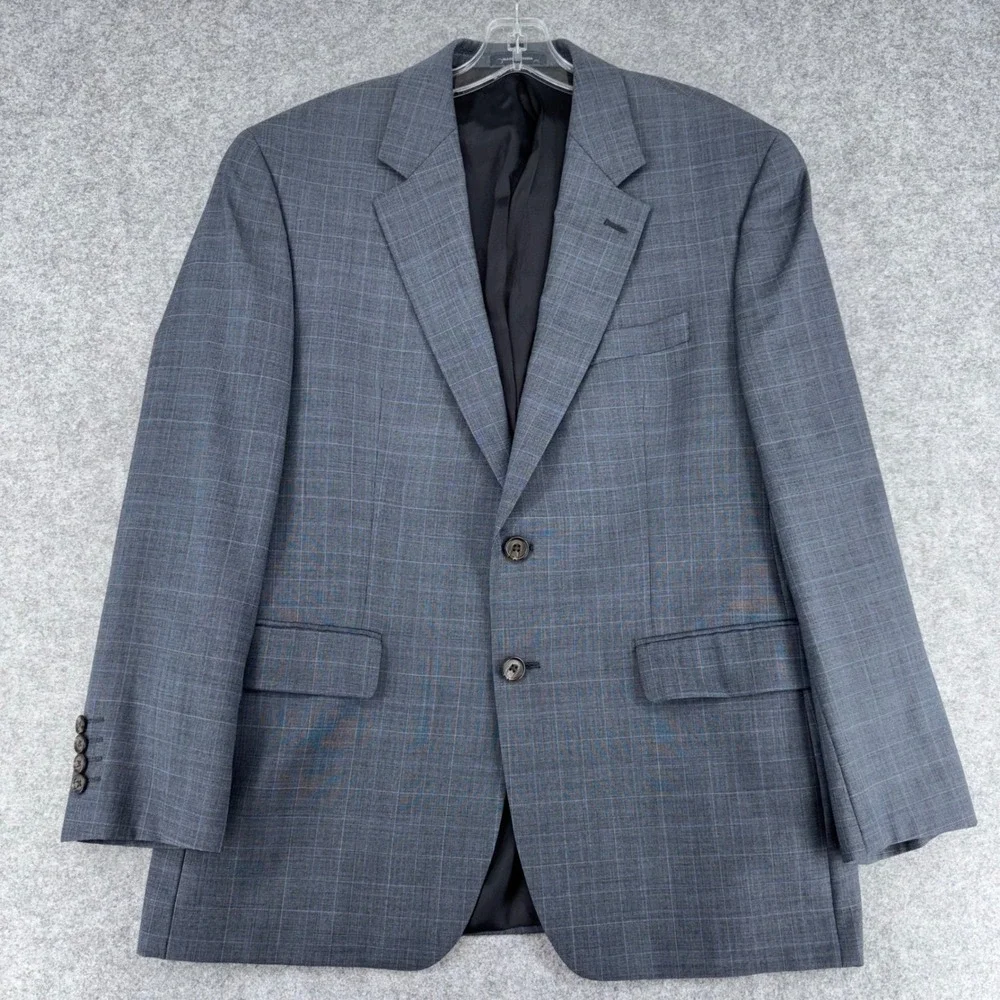 Ralph Lauren Mens 40S Blue Grey Glen Plaid 100% Wool 2 Button Blazer Sport Coat